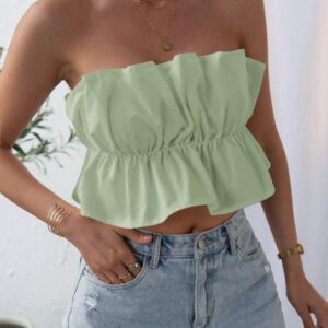 SHEIN Privé Top bandeau plissé de couleur unie, décontracté pour les vacances
