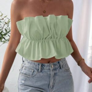 SHEIN Privé Top bandeau plissé de couleur unie, décontracté pour les vacances