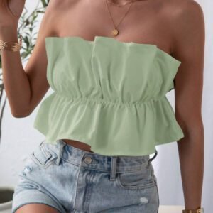 SHEIN Privé Top bandeau plissé de couleur unie, décontracté pour les vacances