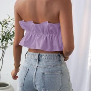 SHEIN Privé Top bandeau plissé de couleur unie, décontracté pour les vacances