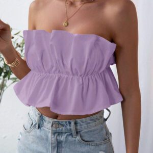 SHEIN Privé Top bandeau plissé de couleur unie, décontracté pour les vacances