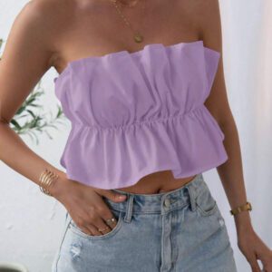 SHEIN Privé Top bandeau plissé de couleur unie, décontracté pour les vacances