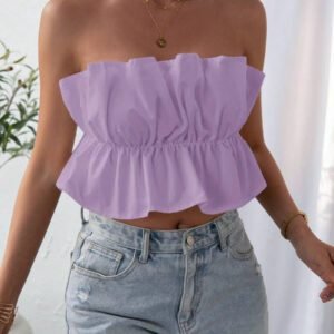 SHEIN Privé Top bandeau plissé de couleur unie, décontracté pour les vacances