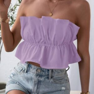 SHEIN Privé Top bandeau plissé de couleur unie, décontracté pour les vacances