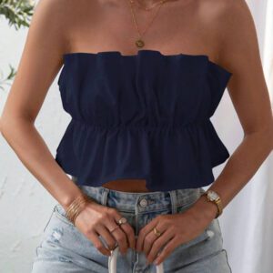 SHEIN Privé Top bandeau plissé de couleur unie, décontracté pour les vacances