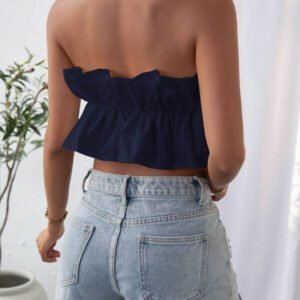 SHEIN Privé Top bandeau plissé de couleur unie, décontracté pour les vacances