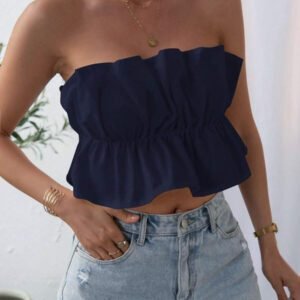 SHEIN Privé Top bandeau plissé de couleur unie, décontracté pour les vacances