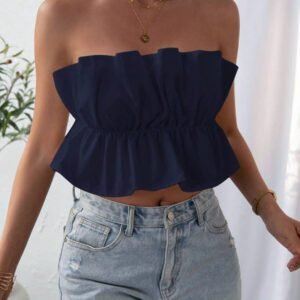 SHEIN Privé Top bandeau plissé de couleur unie, décontracté pour les vacances