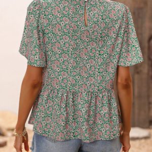 Breezaya Blouse péplum style plage avec impression florale tout-aller et manches papillon