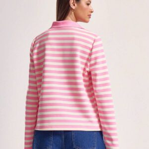 MUSERA T-shirt ample à col polo rayé à manches longues, style de rue, tenues pour les vacances de printemps et l'aéroport, t-shirts imprimés