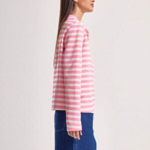 MUSERA T-shirt ample à col polo rayé à manches longues, style de rue, tenues pour les vacances de printemps et l'aéroport, t-shirts imprimés