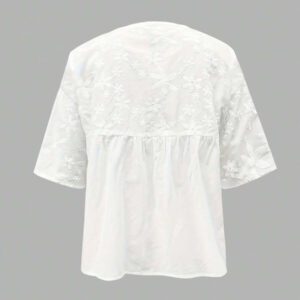 INAWLY Blouse décontractée à col rond, manches mi-longues, fleurs brodées, ample, pour femmes