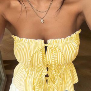 Sunnyshic Femmes d'été casuel vacances quotidien rayé Tissu nœud papillon frontal milieu attaché plissé Bandeau