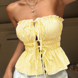 Sunnyshic Femmes d'été casuel vacances quotidien rayé Tissu nœud papillon frontal milieu attaché plissé Bandeau