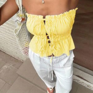 Sunnyshic Femmes d'été casuel vacances quotidien rayé Tissu nœud papillon frontal milieu attaché plissé Bandeau
