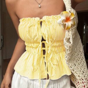 Sunnyshic Femmes d'été casuel vacances quotidien rayé Tissu nœud papillon frontal milieu attaché plissé Bandeau