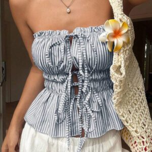 Sunnyshic Femmes d'été casuel vacances quotidien rayé Tissu nœud papillon frontal milieu attaché plissé Bandeau