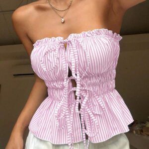 Sunnyshic Femmes d'été casuel vacances quotidien rayé Tissu nœud papillon frontal milieu attaché plissé Bandeau