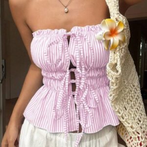 Sunnyshic Femmes d'été casuel vacances quotidien rayé Tissu nœud papillon frontal milieu attaché plissé Bandeau