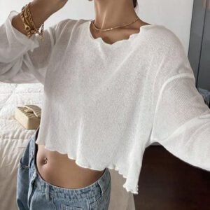 Livesso Top court décontracté pour femmes, nouvelle arrivée pour l'automne, Top à manches longues pour femmes