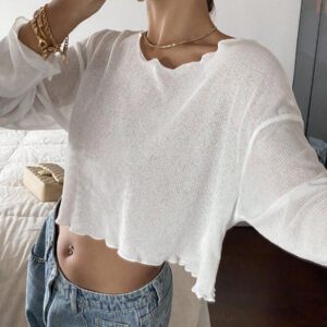 Livesso Top court décontracté pour femmes, nouvelle arrivée pour l'automne, Top à manches longues pour femmes