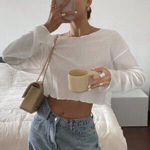 Livesso Top court décontracté pour femmes, nouvelle arrivée pour l'automne, Top à manches longues pour femmes