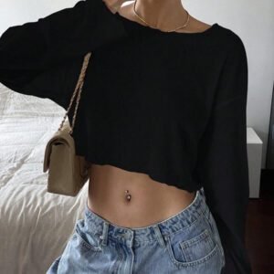 Livesso Top court décontracté pour femmes, nouvelle arrivée pour l'automne, Top à manches longues pour femmes