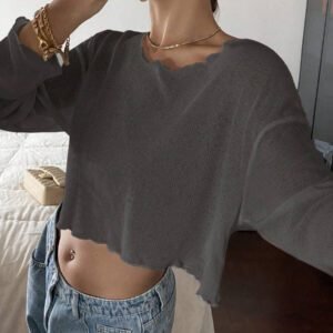 Livesso Top court décontracté pour femmes, nouvelle arrivée pour l'automne, Top à manches longues pour femmes