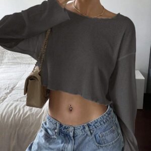 Livesso Top court décontracté pour femmes, nouvelle arrivée pour l'automne, Top à manches longues pour femmes