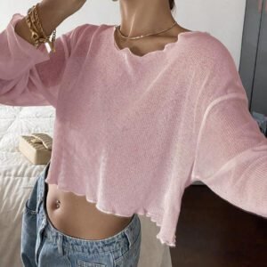 Livesso Top court décontracté pour femmes, nouvelle arrivée pour l'automne, Top à manches longues pour femmes