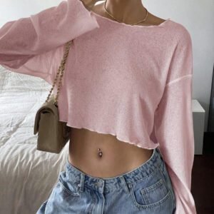Livesso Top court décontracté pour femmes, nouvelle arrivée pour l'automne, Top à manches longues pour femmes