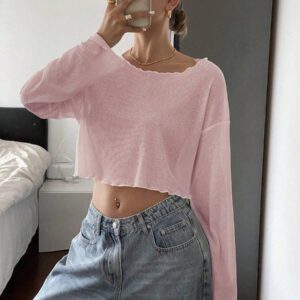Livesso Top court décontracté pour femmes, nouvelle arrivée pour l'automne, Top à manches longues pour femmes