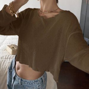 Livesso Top court décontracté pour femmes, nouvelle arrivée pour l'automne, Top à manches longues pour femmes