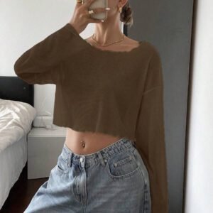 Livesso Top court décontracté pour femmes, nouvelle arrivée pour l'automne, Top à manches longues pour femmes
