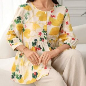 Lacomfia Chemise en coton à imprimé floral et botanique avec boutons