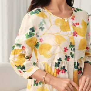 Lacomfia Chemise en coton à imprimé floral et botanique avec boutons