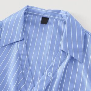SHEIN MOD Robe femme à manches longues avec volants, imprimé rayures bleues et blanches, croisée devant. Robe de Noël, chemise de Thanksgiving, vêtements d'affaires pour femmes, tenues de plage pour femmes