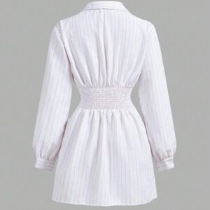 SHEIN MOD Robe femme à manches longues avec volants, imprimé rayures bleues et blanches, croisée devant. Robe de Noël, chemise de Thanksgiving, vêtements d'affaires pour femmes, tenues de plage pour femmes