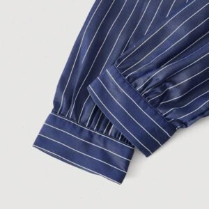 SHEIN MOD Robe femme à manches longues avec volants, imprimé rayures bleues et blanches, croisée devant. Robe de Noël, chemise de Thanksgiving, vêtements d'affaires pour femmes, tenues de plage pour femmes