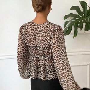 Serisse Chemise femme casual à manches lanternes et imprimé léopard
