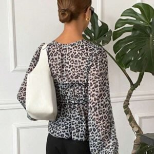 Serisse Chemise femme casual à manches lanternes et imprimé léopard
