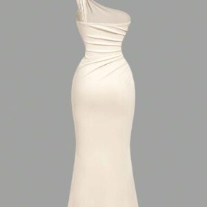 SHEIN X Hannahelzahed SHEIN MOD Jupe à volants avec ourlet en queue de poisson, décoration de broche blanche, col oblique