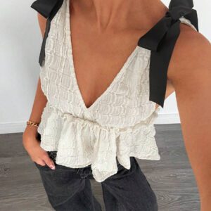 Siren Gaze Top sans manches décoré d'un nœud à la mode pour femmes, été