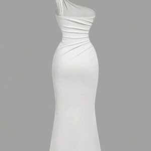 SHEIN X Hannahelzahed SHEIN MOD Jupe à volants avec ourlet en queue de poisson, décoration de broche blanche, col oblique