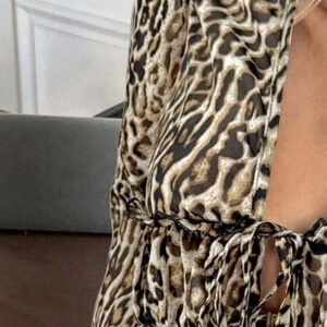 Serisse Chemise femme casual à manches lanternes et imprimé léopard