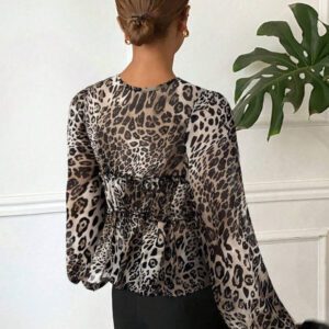 Serisse Chemise femme casual à manches lanternes et imprimé léopard