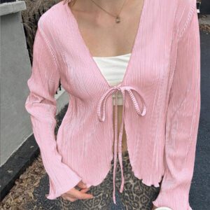 Blouse à manches bouffantes plissées ample avec lacets, style français