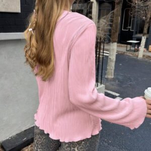 Blouse à manches bouffantes plissées ample avec lacets, style français