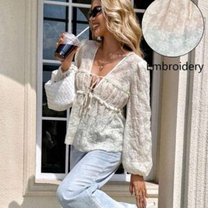 Serisse Chemise femme casual à manches lanternes et imprimé léopard