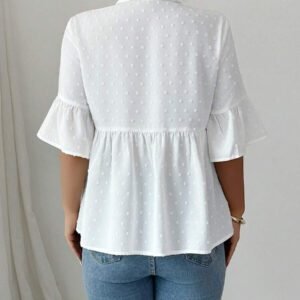 Elenzga Blouse décontractée pour femmes, couleur unie, manches évasées avec volant à l'ourlet